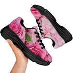 Peony And Rose Print Black Chunky Shoes