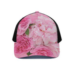 Peony And Rose Print Black Mesh Trucker Cap