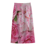 Peony And Rose Print Cotton Front Slit Maxi Skirt