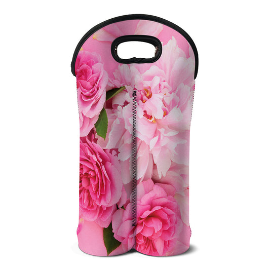 Peony And Rose Print Double Neoprene Wine Tote