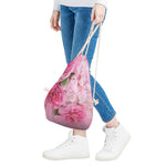 Peony And Rose Print Drawstring Bag