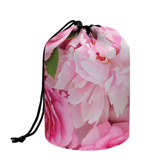 Peony And Rose Print Drawstring Makeup Bag