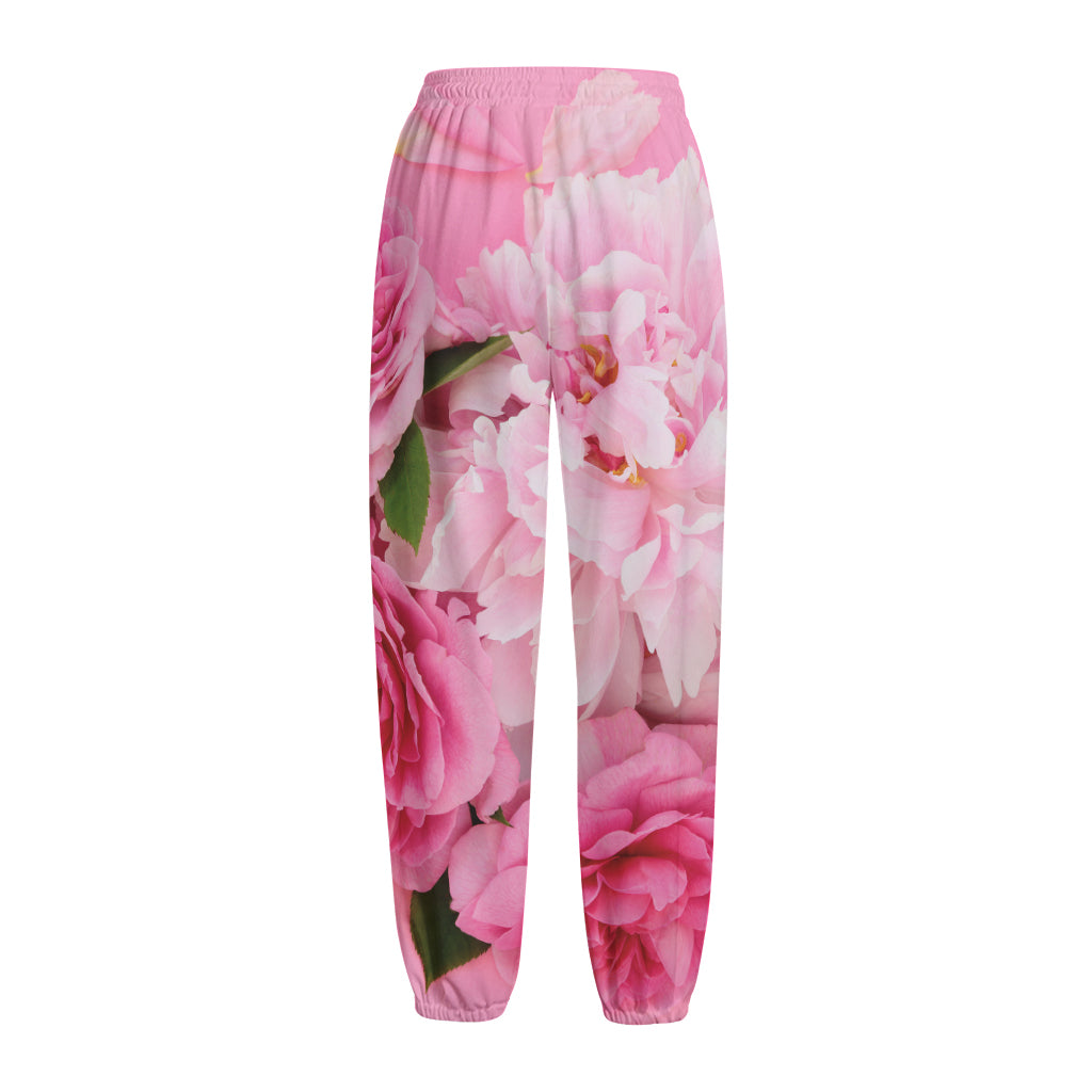 Peony And Rose Print Fleece Lined Knit Pants