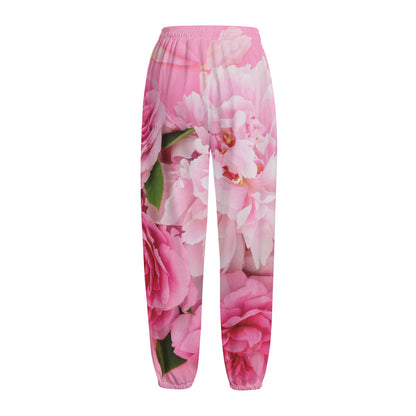 Peony And Rose Print Fleece Lined Knit Pants