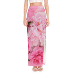 Peony And Rose Print High Slit Maxi Skirt