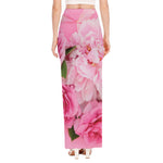 Peony And Rose Print High Slit Maxi Skirt
