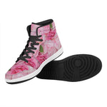Peony And Rose Print High Top Leather Sneakers