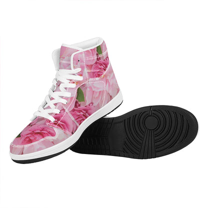 Peony And Rose Print High Top Leather Sneakers