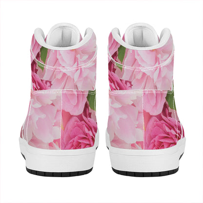 Peony And Rose Print High Top Leather Sneakers