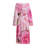 Peony And Rose Print Hooded Bathrobe
