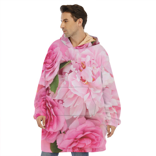 Peony And Rose Print Hoodie Blanket