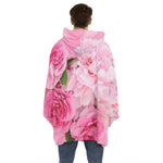 Peony And Rose Print Hoodie Blanket