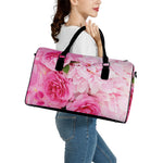 Peony And Rose Print Leather Duffle Bag