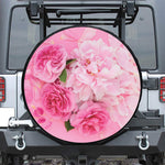 Peony And Rose Print Leather Spare Tire Cover