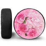 Peony And Rose Print Leather Spare Tire Cover