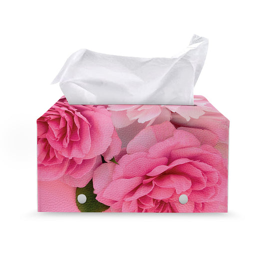Peony And Rose Print Leather Tissue Box Cover
