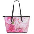 Peony And Rose Print Leather Tote Bag With Zipper