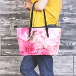 Peony And Rose Print Leather Tote Bag