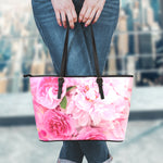 Peony And Rose Print Leather Tote Bag