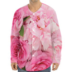 Peony And Rose Print Long Sleeve Baseball Jersey