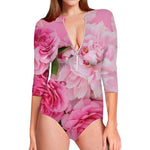 Peony And Rose Print Long Sleeve Swimsuit
