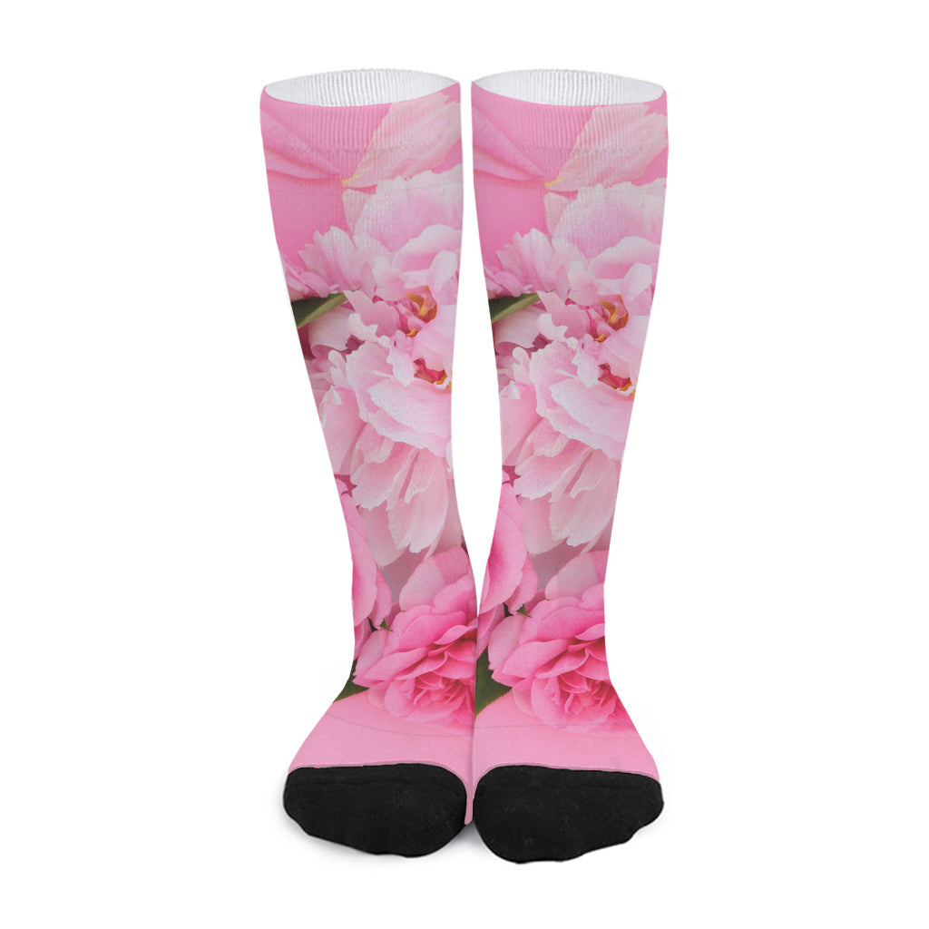Peony And Rose Print Long Socks