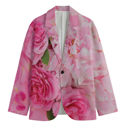 Peony And Rose Print Men's Cotton Blazer