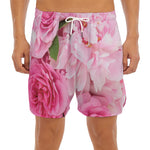 Peony And Rose Print Men's Split Running Shorts