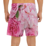 Peony And Rose Print Men's Split Running Shorts