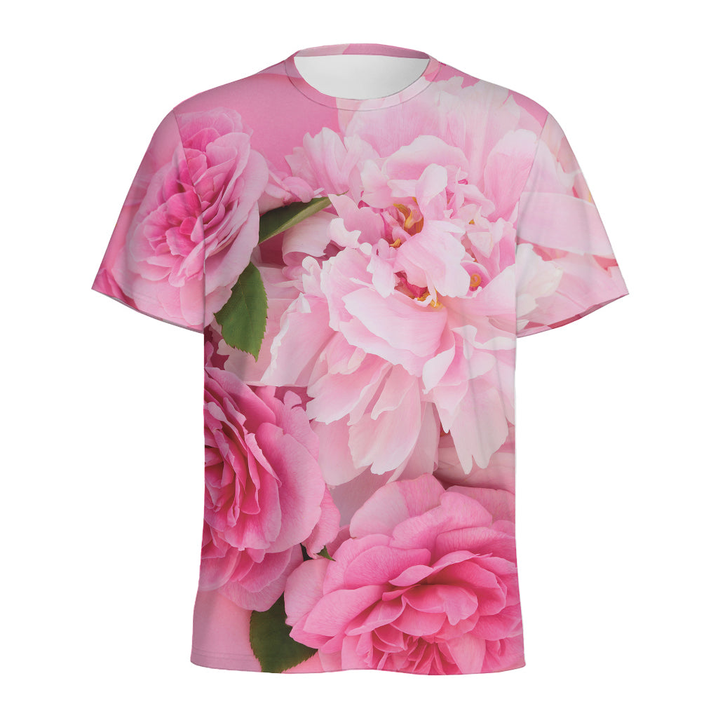 Peony And Rose Print Men's Sports T-Shirt