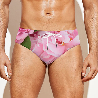 Peony And Rose Print Men's Swim Briefs