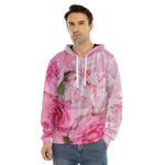 Peony And Rose Print Men's Velvet Pullover Hoodie