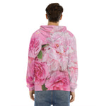 Peony And Rose Print Men's Velvet Pullover Hoodie