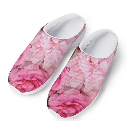 Peony And Rose Print Mesh Casual Shoes