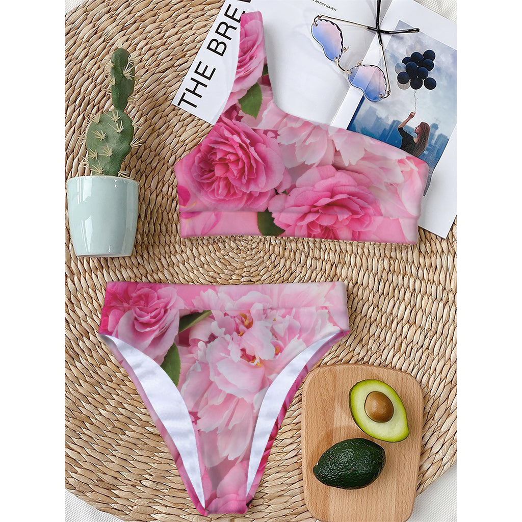 Peony And Rose Print One Shoulder Bikini Top