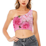 Peony And Rose Print One Shoulder Crop Top