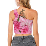 Peony And Rose Print One Shoulder Crop Top