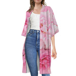 Peony And Rose Print Open Front Beach Cover Up
