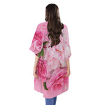 Peony And Rose Print Open Front Beach Cover Up