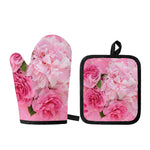 Peony And Rose Print Oven Mitt And Pot Holder Set