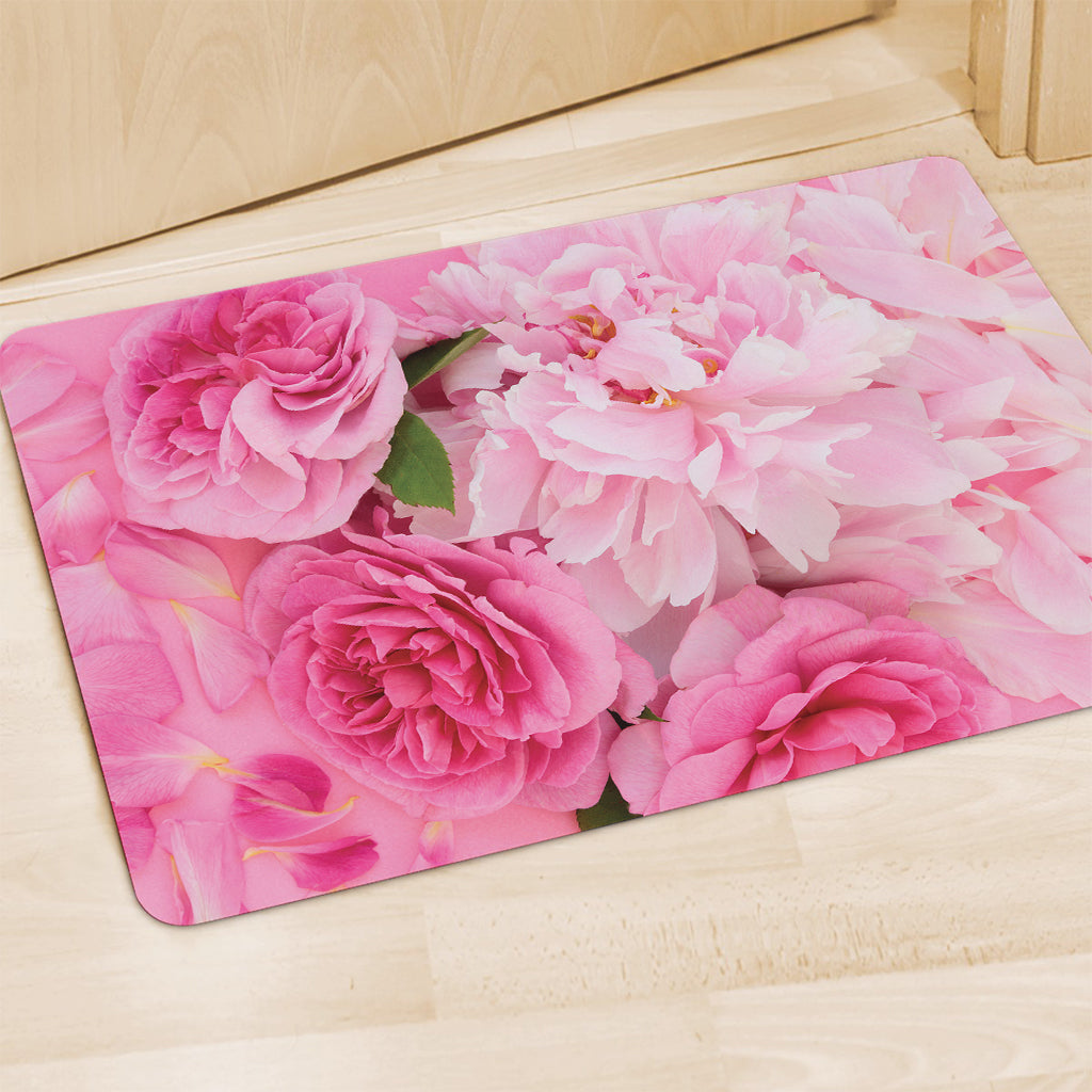 Peony And Rose Print Polyester Doormat