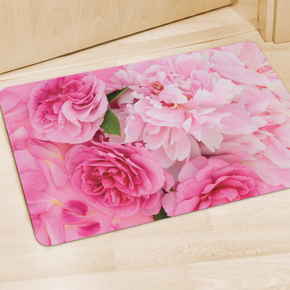 Peony And Rose Print Polyester Doormat