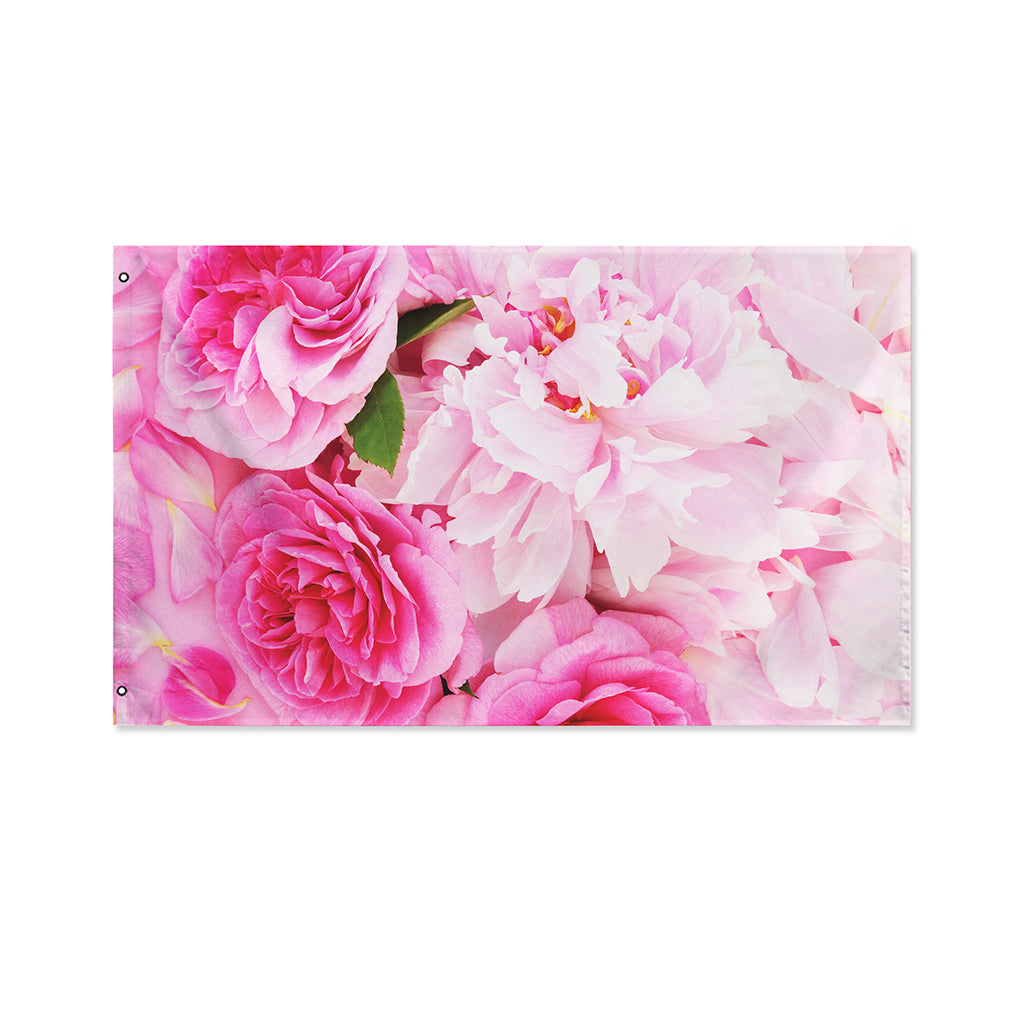 Peony And Rose Print Polyester Flag
