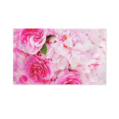 Peony And Rose Print Polyester Flag