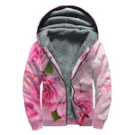 Peony And Rose Print Sherpa Lined Zip Up Hoodie