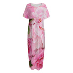 Peony And Rose Print Short Sleeve Long Nightdress