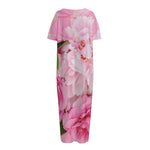 Peony And Rose Print Short Sleeve Long Nightdress