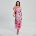 Peony And Rose Print Short Sleeve Maxi Dress