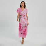 Peony And Rose Print Short Sleeve Maxi Dress