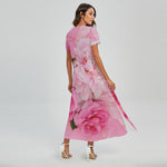 Peony And Rose Print Short Sleeve Maxi Dress